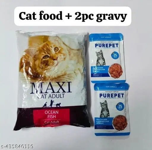 Maxi Ocean Dry Fish, 2x500 g with Purepet Rea Chicken & Chicken Liver Gravy, 2x55 g, Set of 2