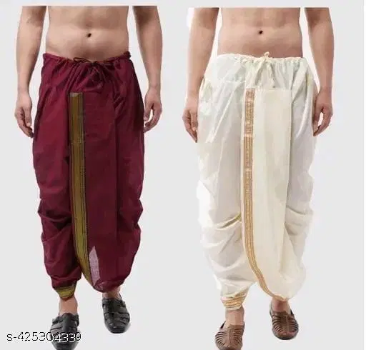 Polycotton Dhotis for Men, Pack of 2 (Multicolor, Free Size)