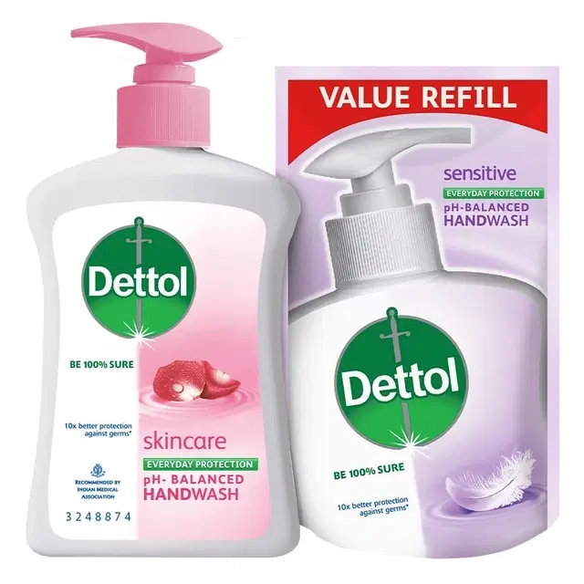 Dettol Skincare Liquid Handwash 200 ml + (Free Dettol Liquid Handwash 175 ml Refill)