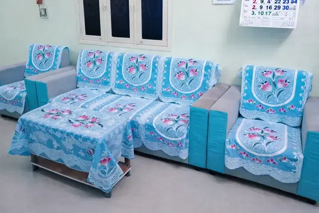 Grover Sofa Cover (3+1+1) with Table Cover pack of 5