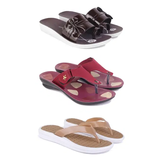 Flats for Women, Set of 3 (Multicolor, 5)