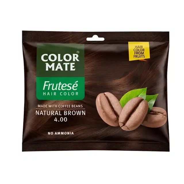 Color Mate Frutese Hair Color With Coffee Bean Extracts, No Ammonia, 100% Grey Coverage | Long-Lasting Hair Colour From Fruits For Men & Women | 4.00 Natural Brown, 40 ml