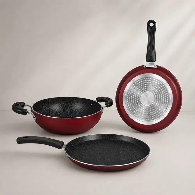 SimpleHome Non-Stick Aluminium Cookware Combo Set (3-Piece)