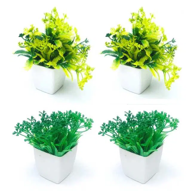 Duli Natural Looking Artificial Flower Pot For Home Decoration, Green, Pack Of 4, D-34