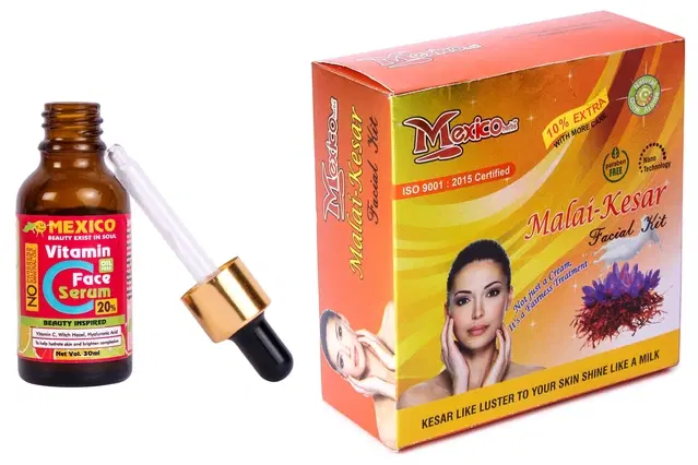 Maxico Herbs Malai Kesar Facial Kit with Vitamin C Serum (30 ml), Pack of 2