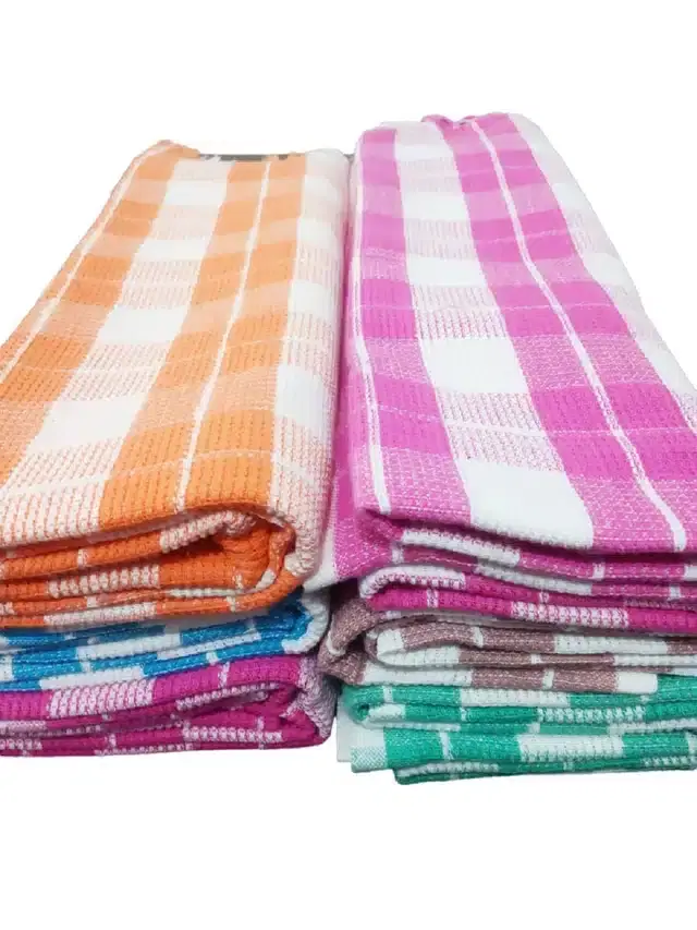 Cotton Checkered Bath Towels, Pack of 3, Multicolor, 60x30 Inches