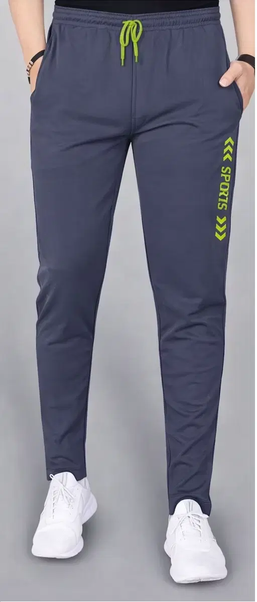 Poly Blend Solid Trackpants for Men, Grey (M)