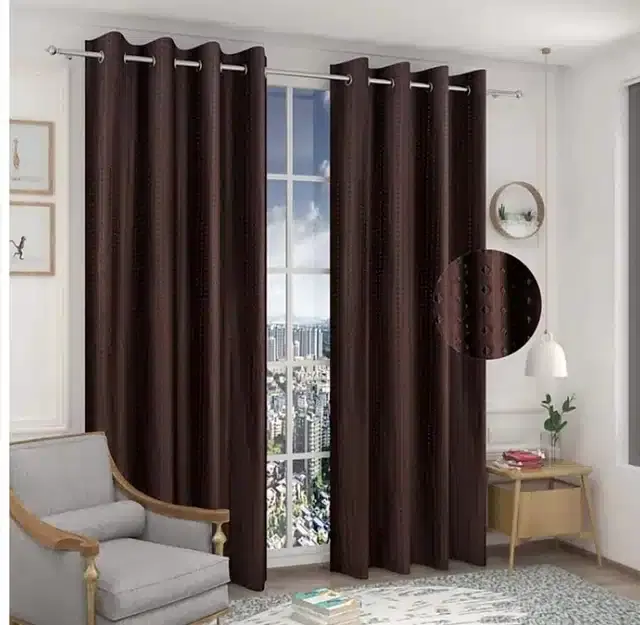 Emboss Door & Window Curtains, Pack of 2, Brown, 5 feet