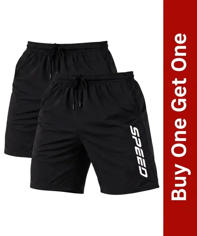Polycotton Athletic Shorts for Men, Buy 1 Get 1, Black, XL