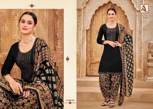 Soft Silk Embroidered Salwar Suit with Dupatta for Women (Multicolor, M)