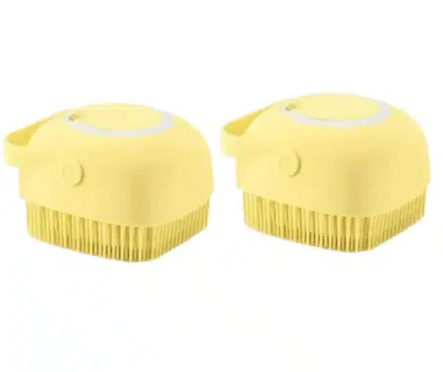 Silicone Liquid Soap Dispenser Bath Scrubber, Yellow, Pack of 2