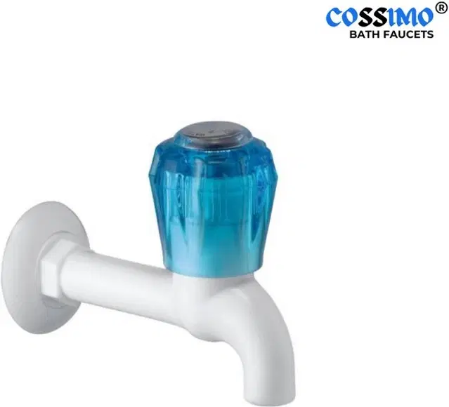 Plastic Long Body Bib Cock Tap with Wall Flange, White, Set of 1