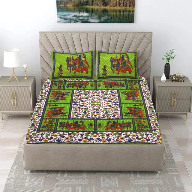 Cotton Double Bed sheets With 2 Pillow Cover (Multicolour) Set Of 1