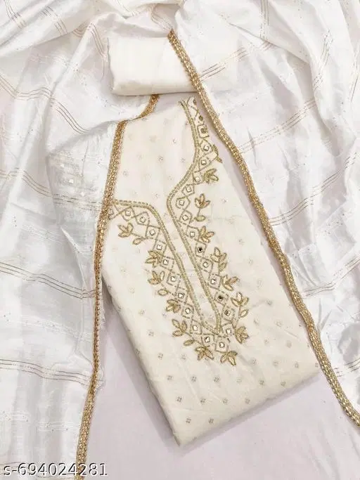 Chanderi Cotton Punjabi/All Over Suits Semi-Stitched Suits for Women (Multicolor, Un Stitched)