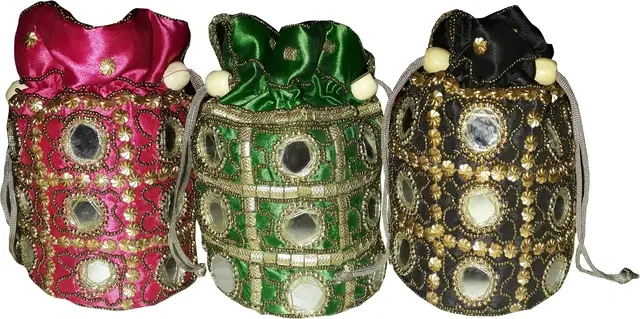 Non Woven Handcrafted Potli, Multicolor, Pack of 3