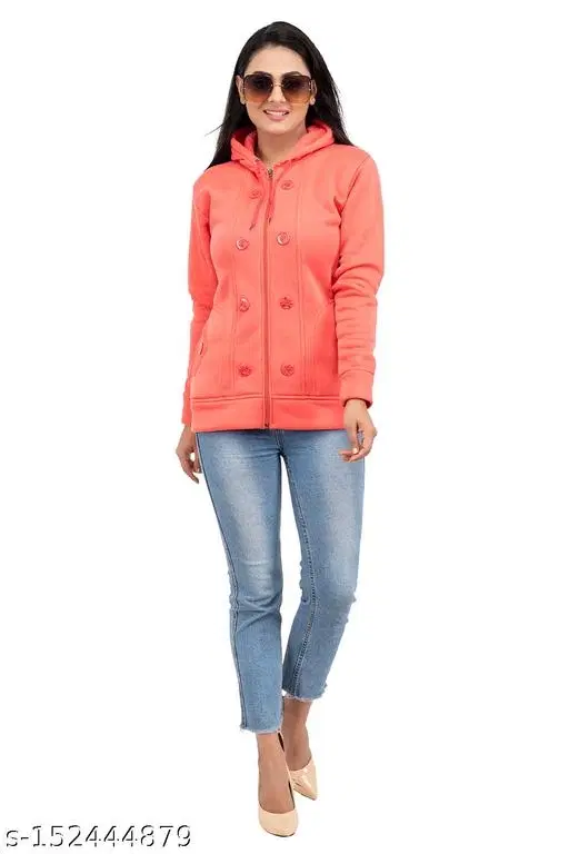 Polyester Sweater for Women (Peach, S)