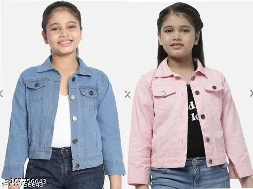 Denim Jacket for Girls, Pack of 2 (Blue & Pink, 5-6 Years)