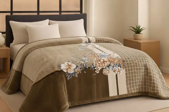 Wool Printed Blanket, Beige (90x80 inch)