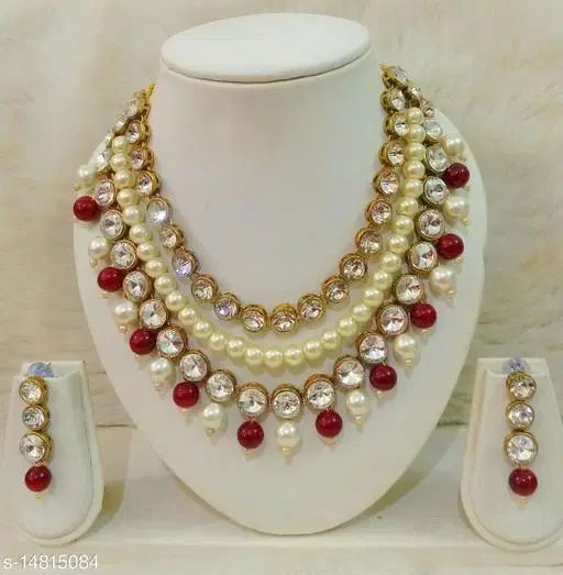 Beautiful Kundan Necklace Set for Women & Girls, Maroon