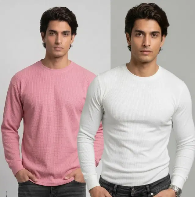 Polyester T-shirt for Men, Onion & White, Pack of 2 (M)