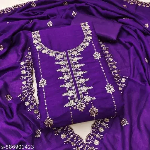 Vichitra Silk Punjabi/All Over Suits (Lavender, 6.65 meter for Women (XXL)