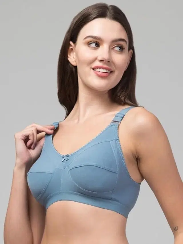 Premium Cotton Full Coverage Non-Padded T-Shirt Bra for Women (Blue, 30)