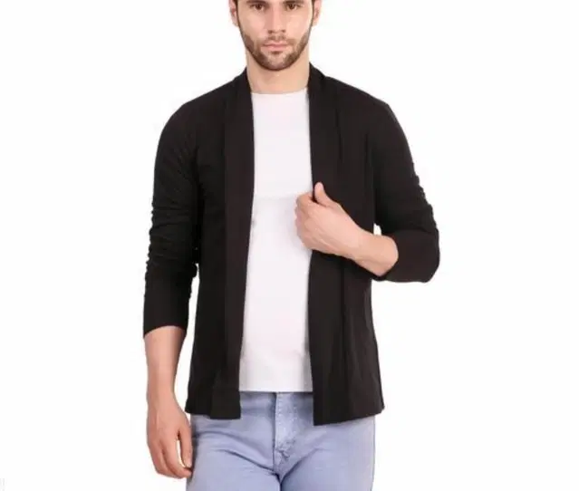 Cotton Blend Shrug for Men (Black, S)