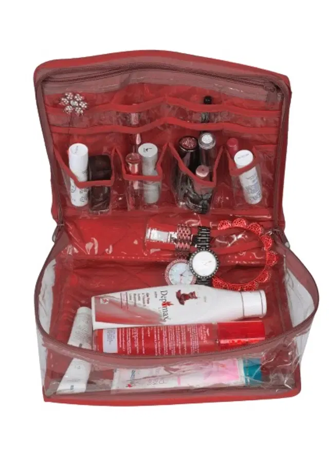 Canvas Portable Accessories & Cosmetics Storage Pouch, Maroon