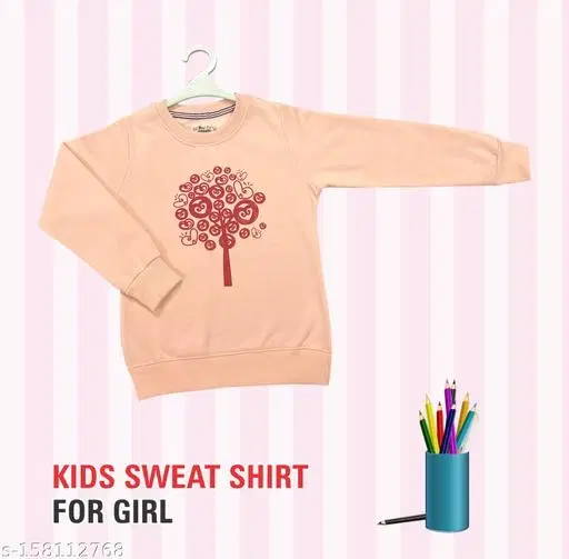 Cotton Blend Printed Sweatshirt for Girls (Peach, 7-8 Years)