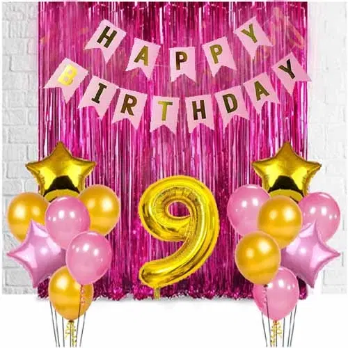 9th Happy Birthday Balloon Decoration,Pink,Set Of 1