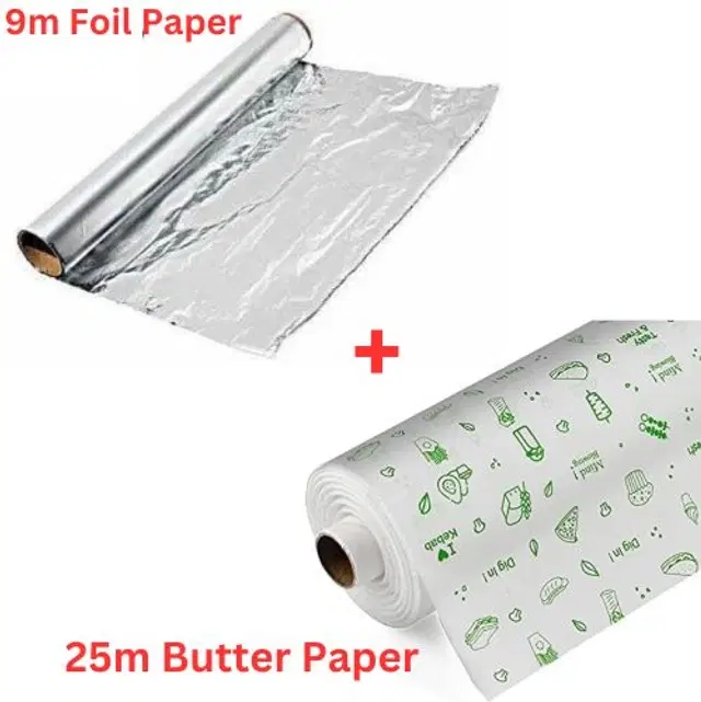 Food Wrapping Butter Paper and aluminium foil Roll, Pack of 2