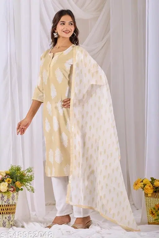 Kurta Set for Women (Beige, S)