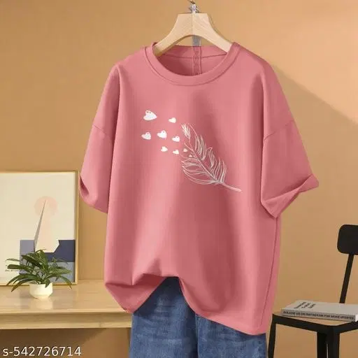 Cotton Blend Printed T-Shirt for Women, Peach (XXS)