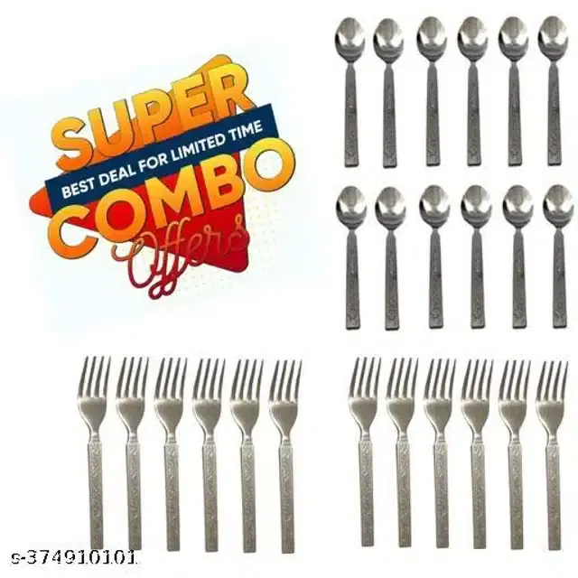 Plastic 12 Pcs Spoons with 12 Pcs Forks, Silver, Set of 2