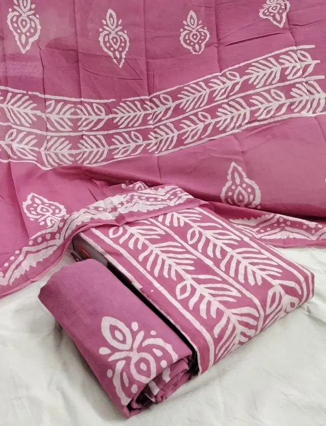 Cotton Batik Unstitched Suit Fabric with Dupatta for Women (Pink, 2.25 m)