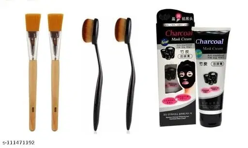 combo of Multipurpose Face pack brush with foundation brush and charcoal mask Makeup Tools & Accessories