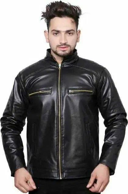 Stylish PU Leather Long Sleeve Jacket for Men (Black, M) (A-17)