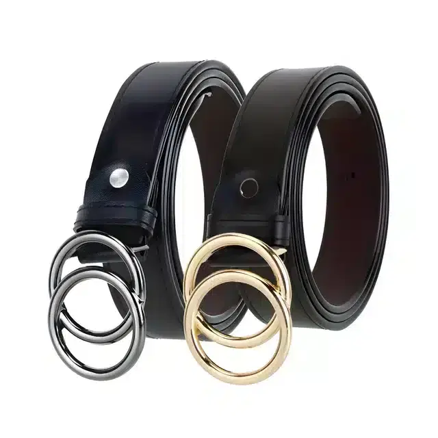 Faux Leather Belt for Women, Pack of 2 (Multicolor, 24)