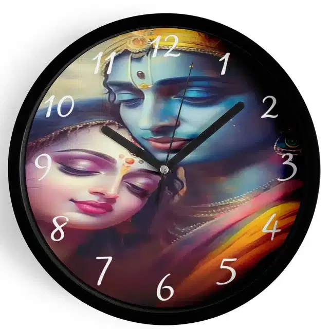 Analog Lord Krishna Wall Clock for Home, Black, 7 Inches