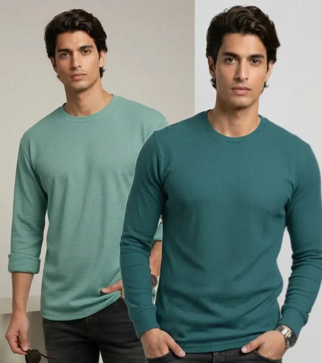 Polyester T-shirt for Men, Aqua & Teal, Pack of 2 (M)