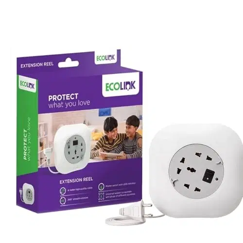 EcoLink Extension Reel 4 Meter | Retractable Cable | Multi-Socket Power Reel | Heavy-Duty Build | Home, Shop & Workshop Use | Pack Of 1, White
