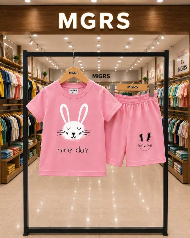 Typography Cotton Top & Bottom Set for Boys (Pink, 6 - 12 Months)