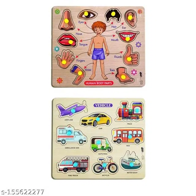 Wooden Puzzle for Kids, Multicolor, Pack of 2