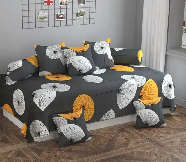 Microfiber Diwan Cover Set, Black, Pack of 8