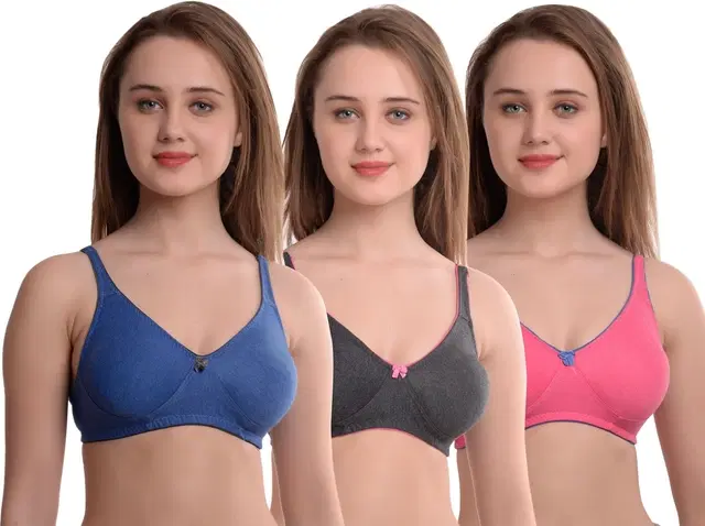 Cotton Blend Bra for Women, Multicolour (30) Pack of 3