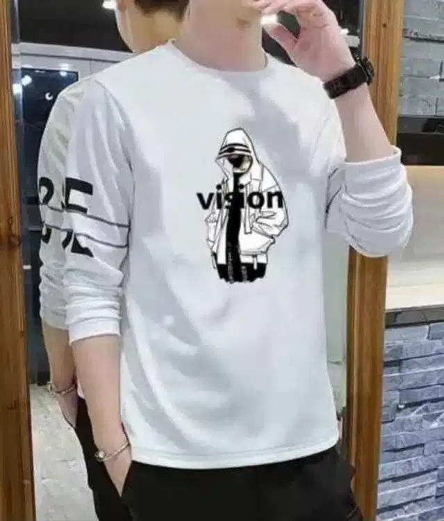 Printed Full Sleeves T-Shirt for Men (White, M)