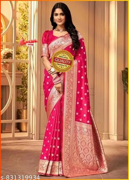Kanjeevaram Zari Woven Saree for Women (Pink, Free Size)