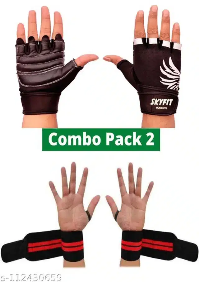 Polyester Exercise Gloves, Black & Red, Set of 2
