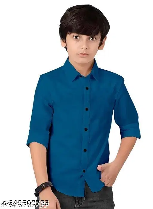 Solid Long Sleeve Spread Collar Shirt for Boys (Teal, 2-3 Years)