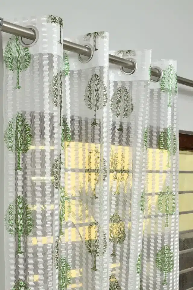 Semi Transparent Net Window Curtains, Pack of 2, Green, 5 feet